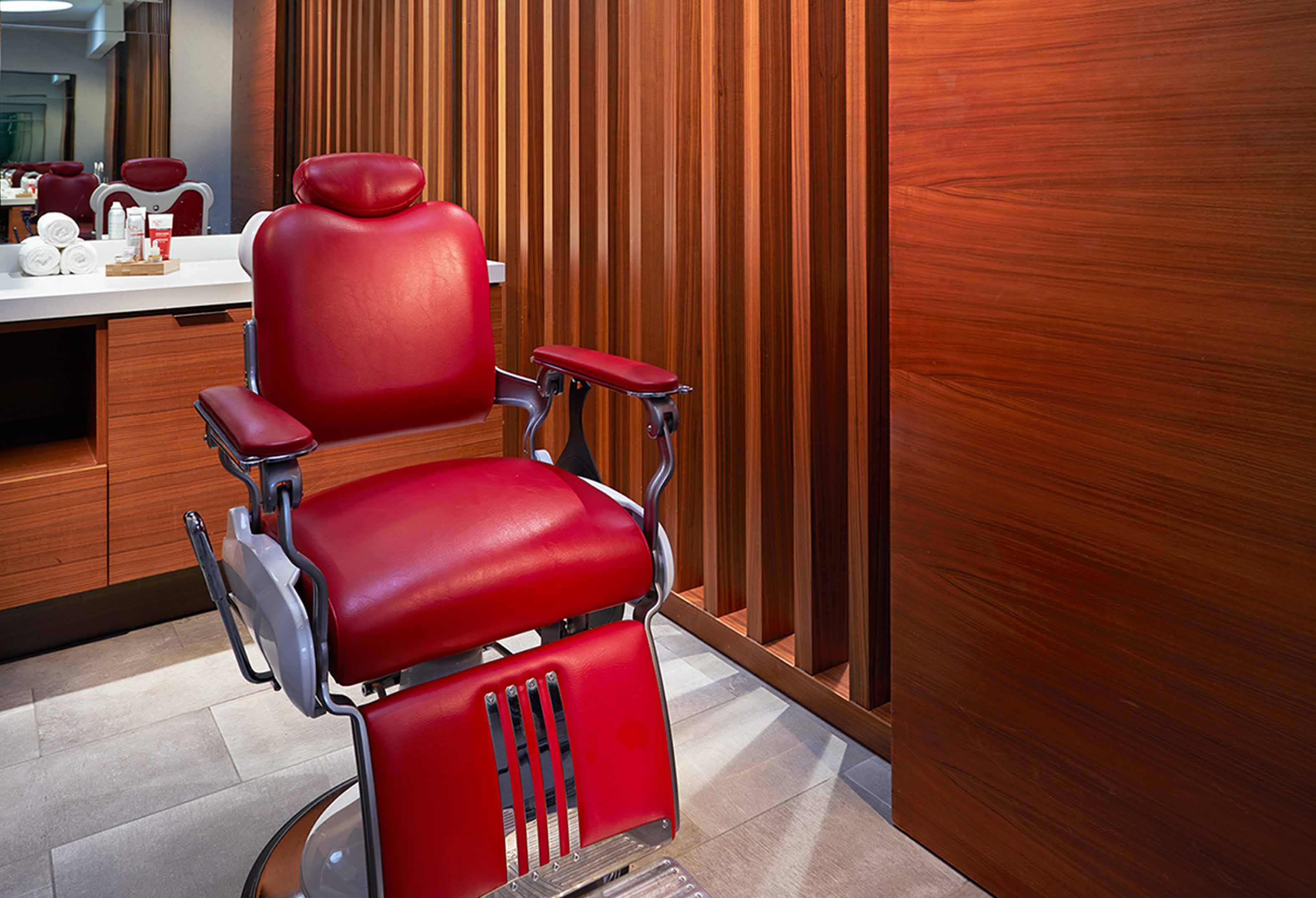 Red salon chair at Rock Spa & Salon