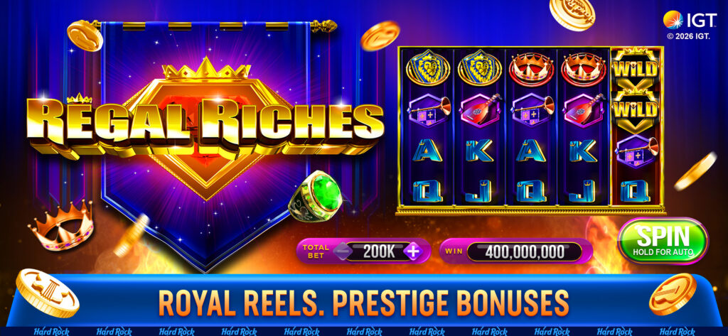 Regal Riches crown logo and royal slot reels