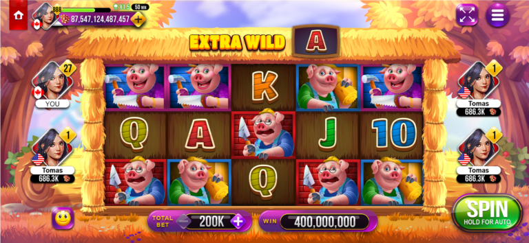 3 Lucky Pigs straw-themed Free Spins reels displaying an Extra Wild feature