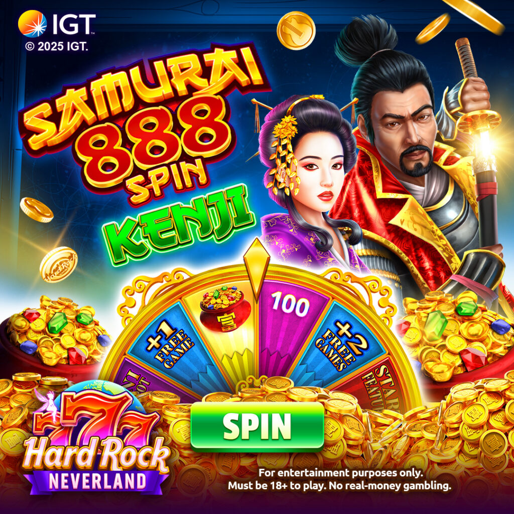 Samurai 888 Spin Kenji social casino slot square ad creative