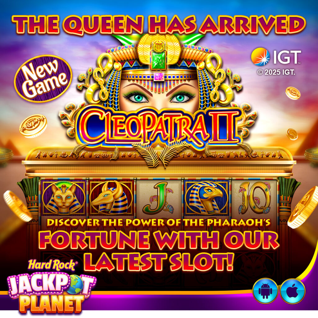 Cleopatra II Jackpot Planet social media graphic for Hard Rock Games