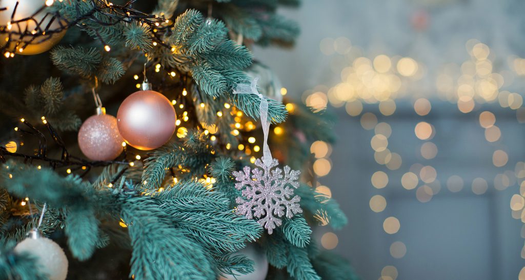 Close up of christmas tree with decorations