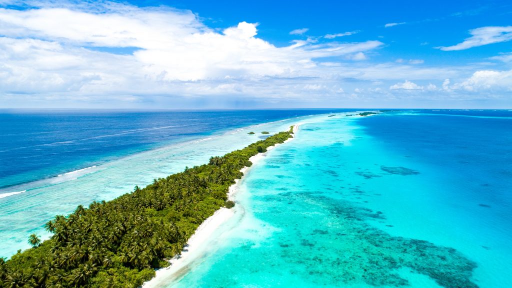 aerial shot of the maldives