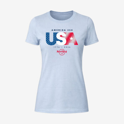Ladies Fit America 250th Anniversary Foil Tee in Light Blue
