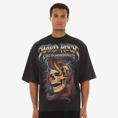 Hard Rock x Cult Skull Snake Boxy Oversized Tee in Charcoal