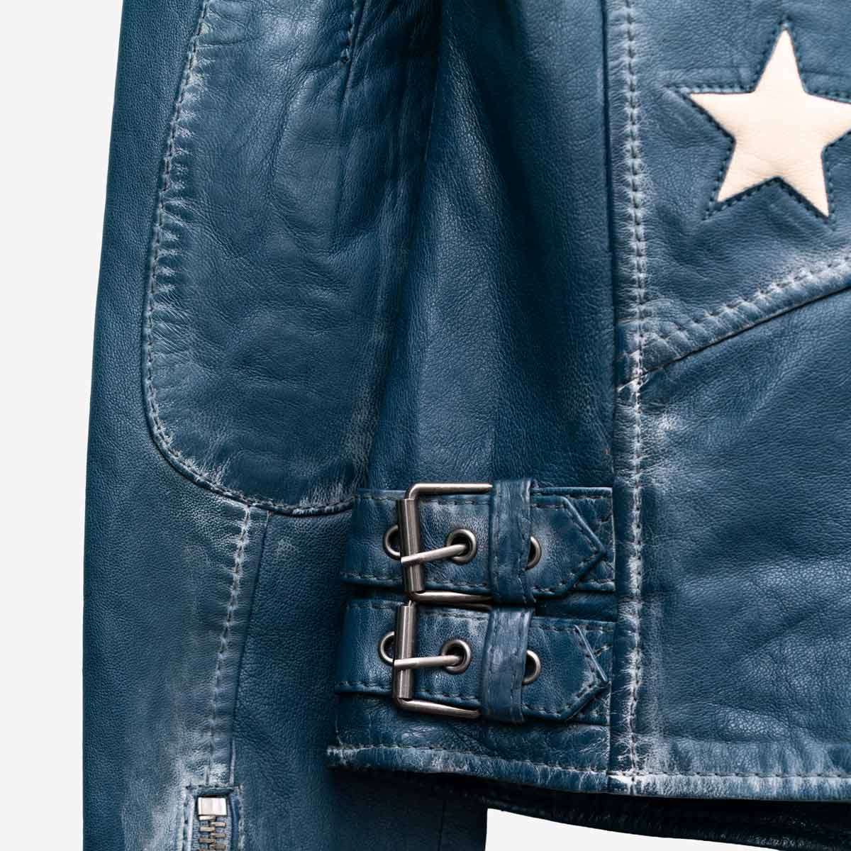 Ladies Fit Star Leather Jacket in Blue image number 8