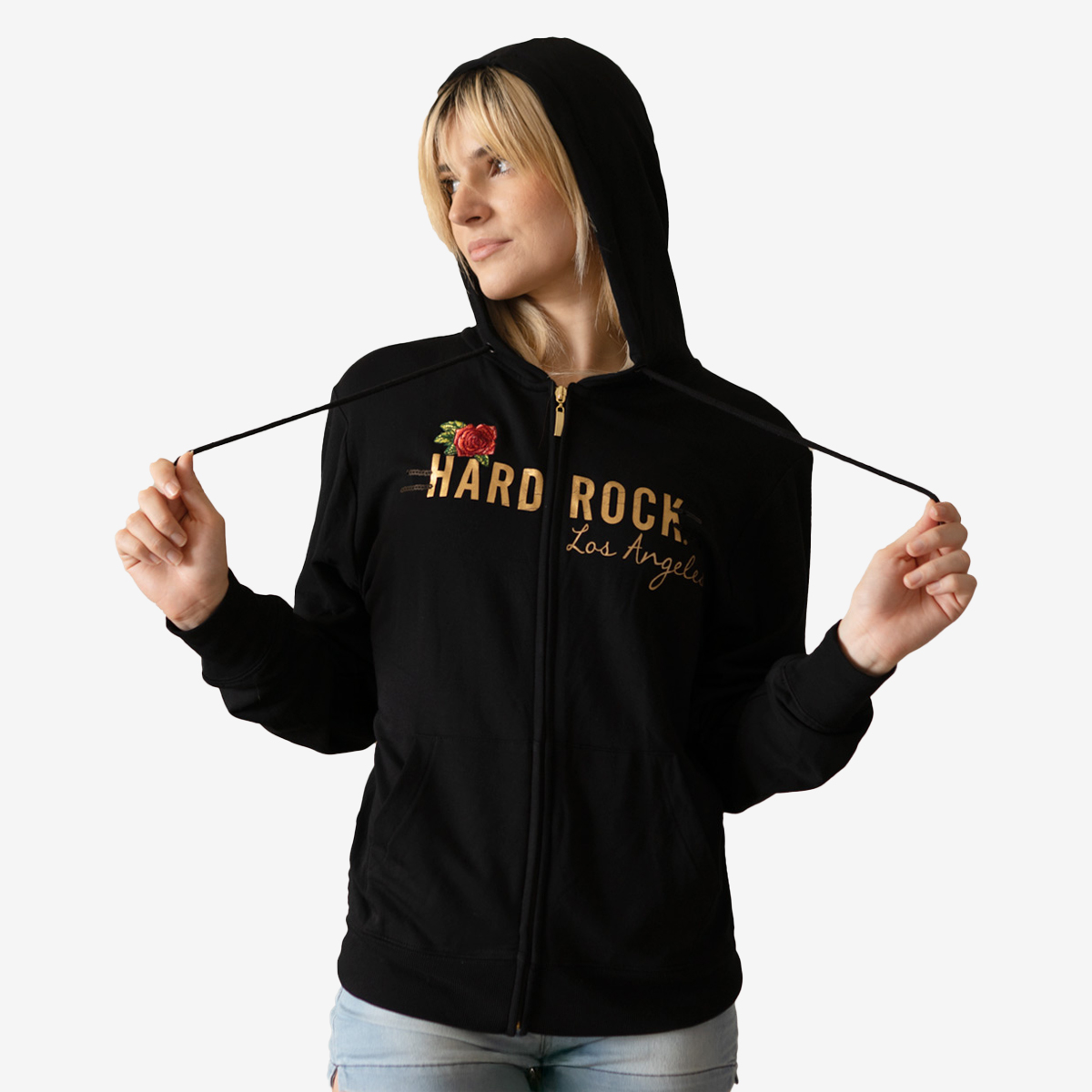 Women's Gold Foil & Roses Full Zip Hoodie image number 1